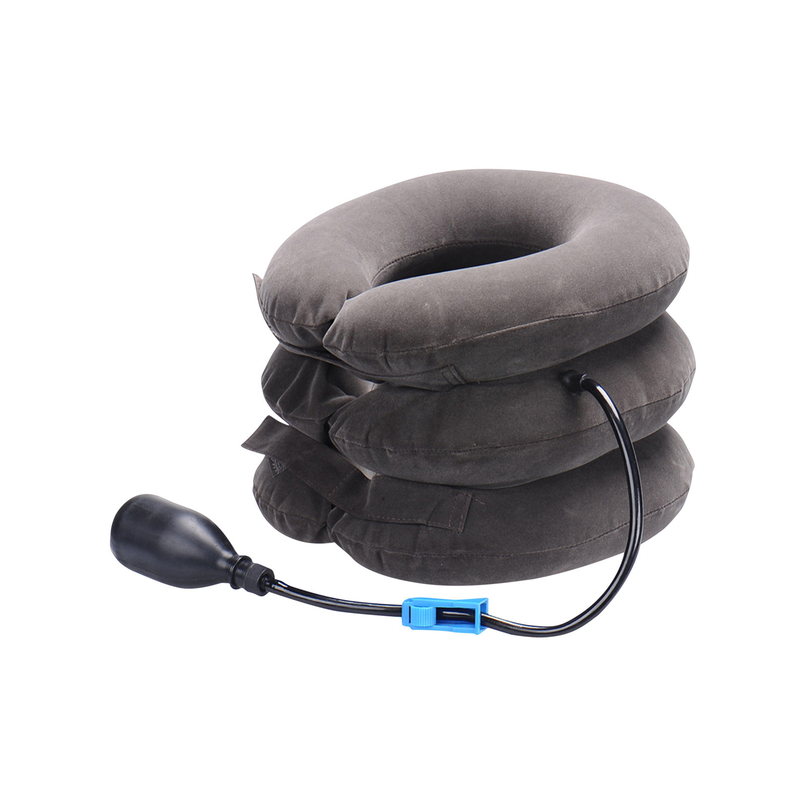 UAEBM Inflatable Flannel Neck Traction Device for At-Home and Office Use, Provides Support and Massage Gray